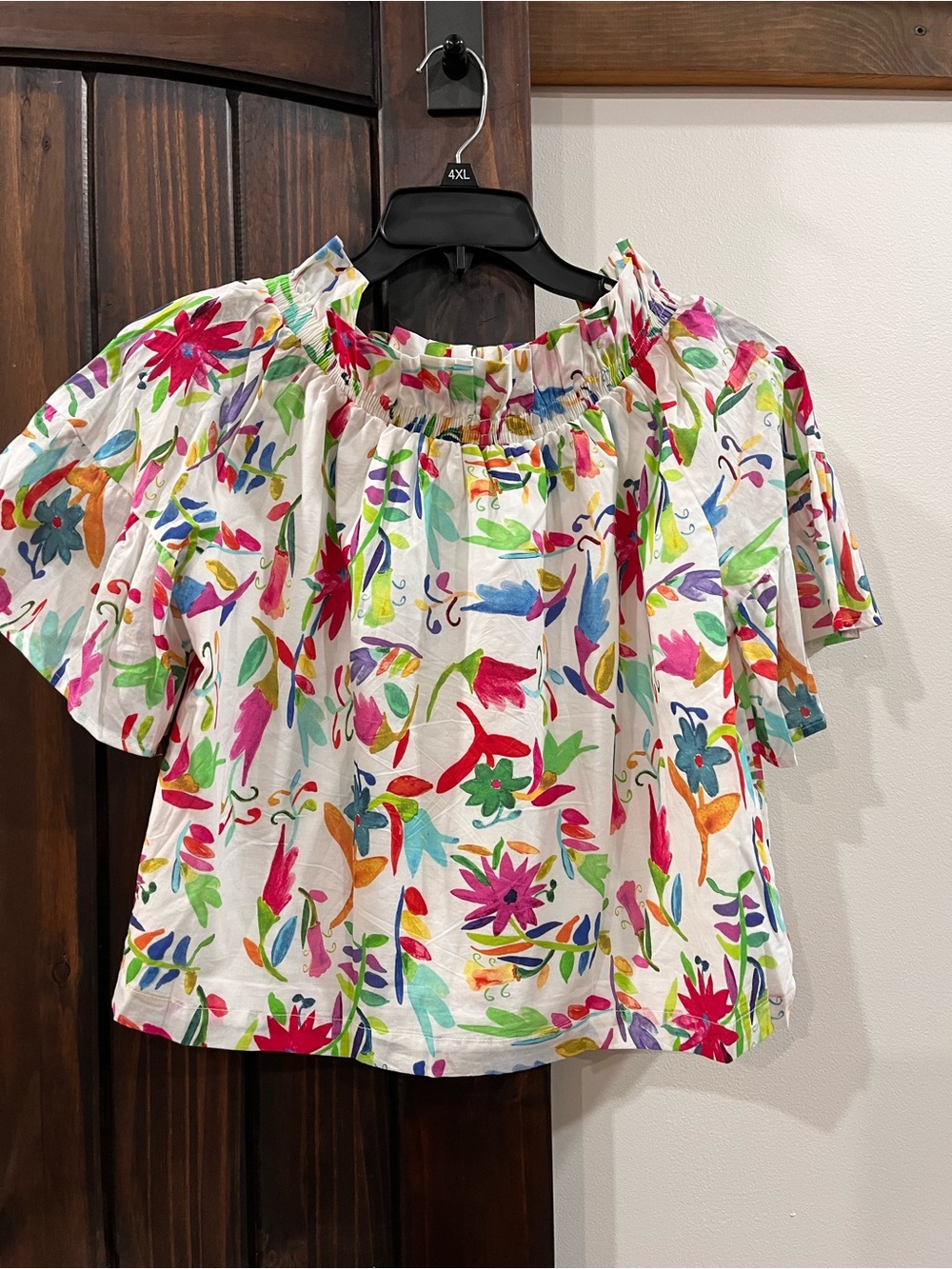 Brooke Wright Floral Off Shoulder Blouse XS/SM Multicolor Puff Sleeve Cotton Top
